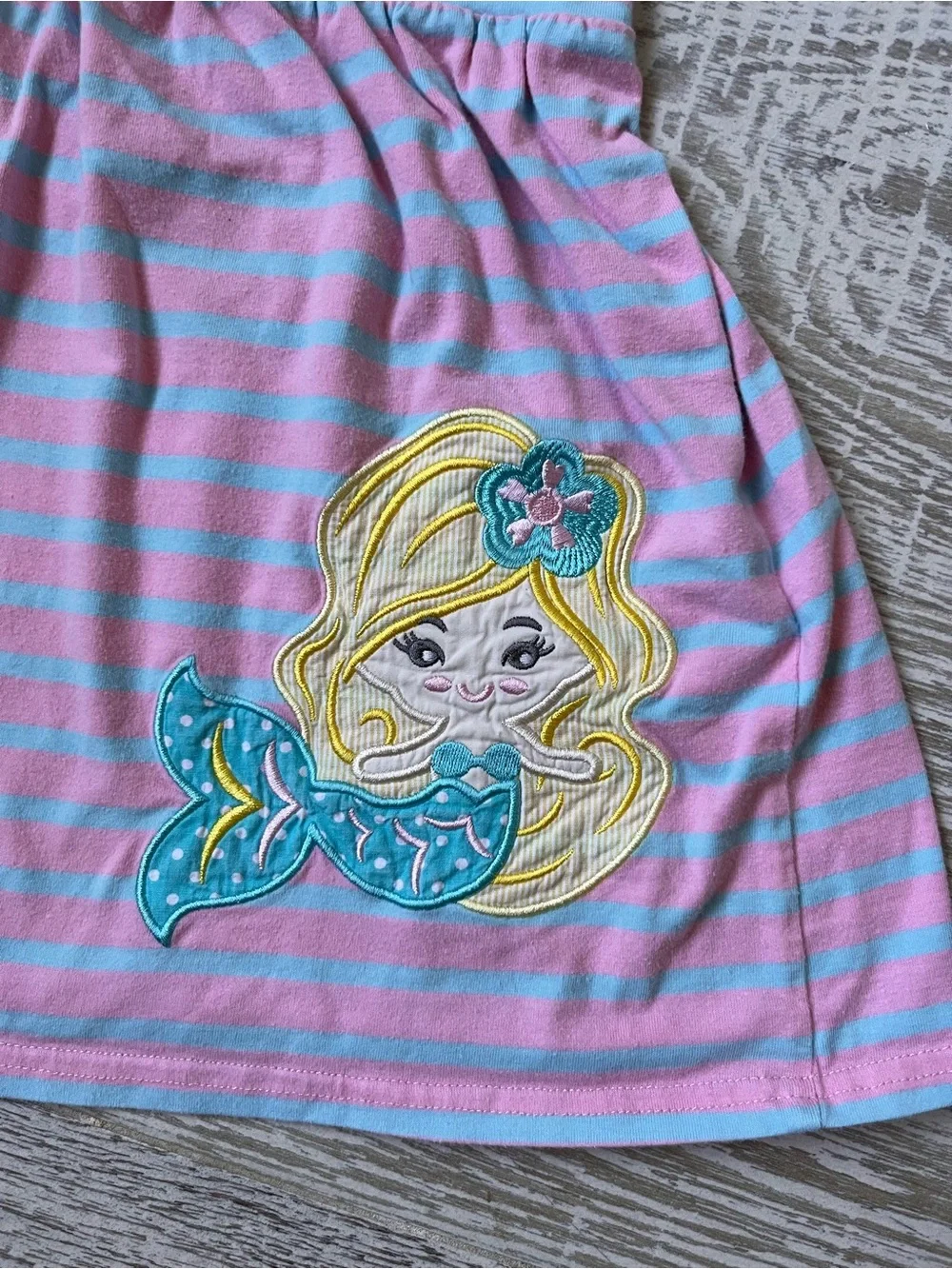 Classic Whimsy 4T Pink & Blue Mermaid Stripe Dress w Blue Polka Dot Bloomers